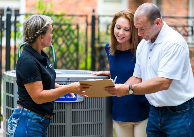 A client looks at a completed work order