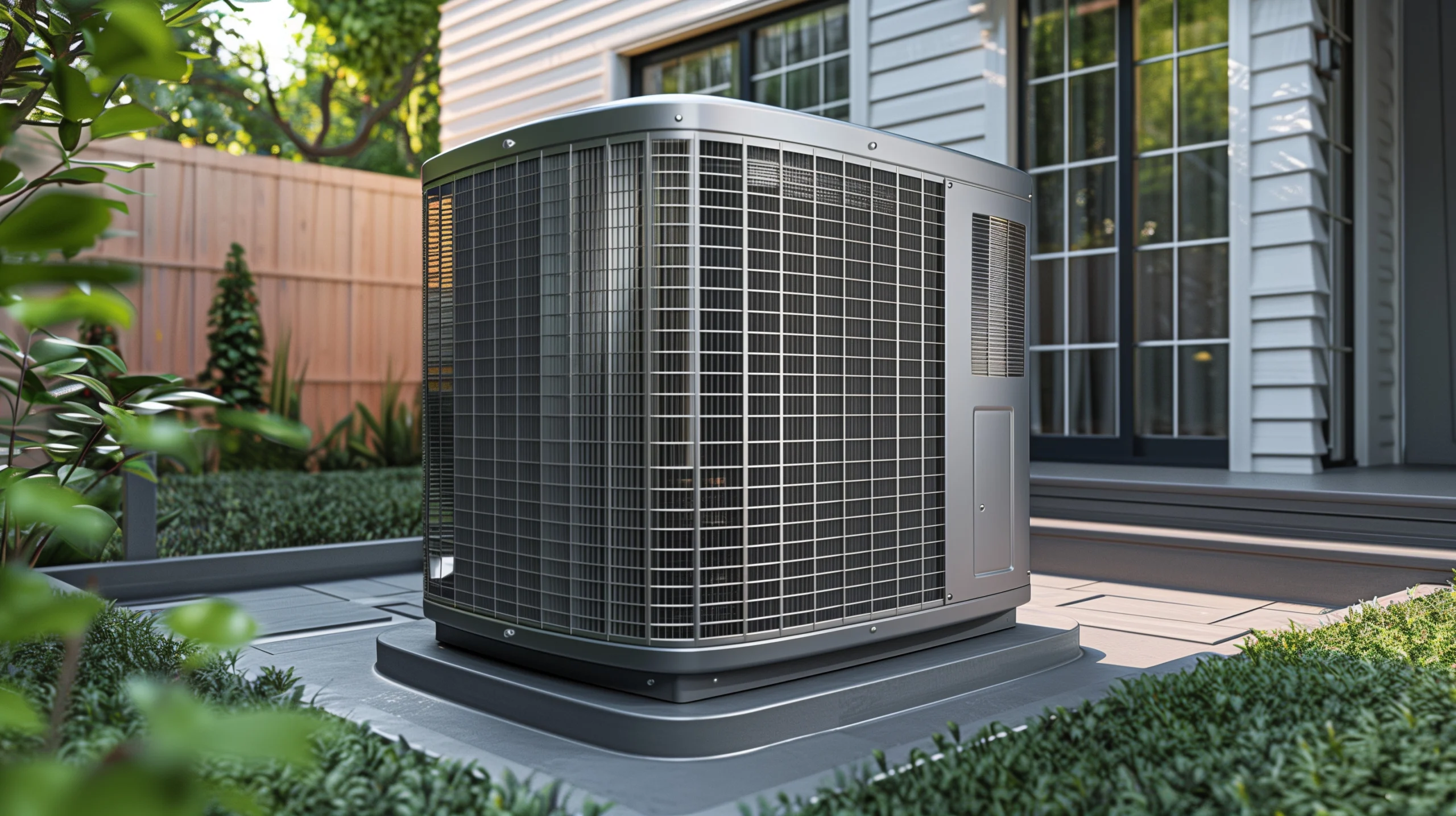 air source heat pump unit installed outdoors at home